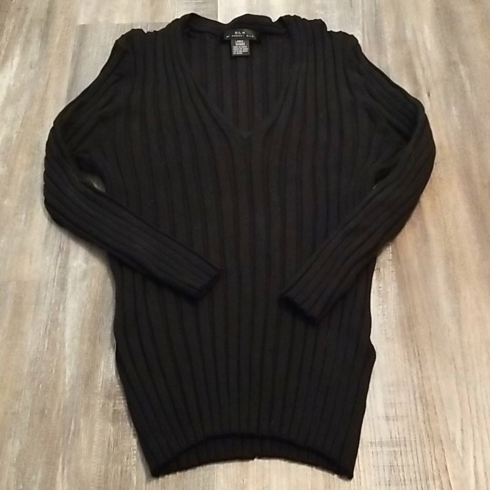 Black Silk blend v neck blouse